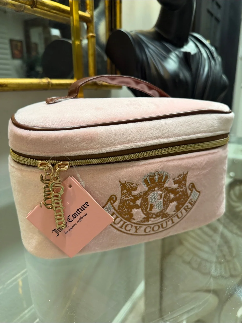 Juicy Couture Light Pink Velour Cosmetic Case with Gold Crest